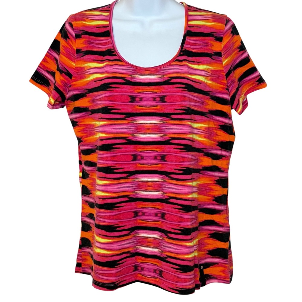 Lauren Ralph Lauren Active Top Women's L Pink Orange Black Yellow Abstract Print